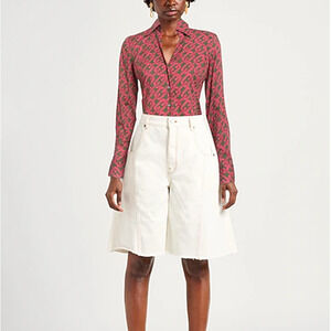 NWT Caliban Chain Link Pattern Button Down Shirt Pink/Military Green 42 IT/Small